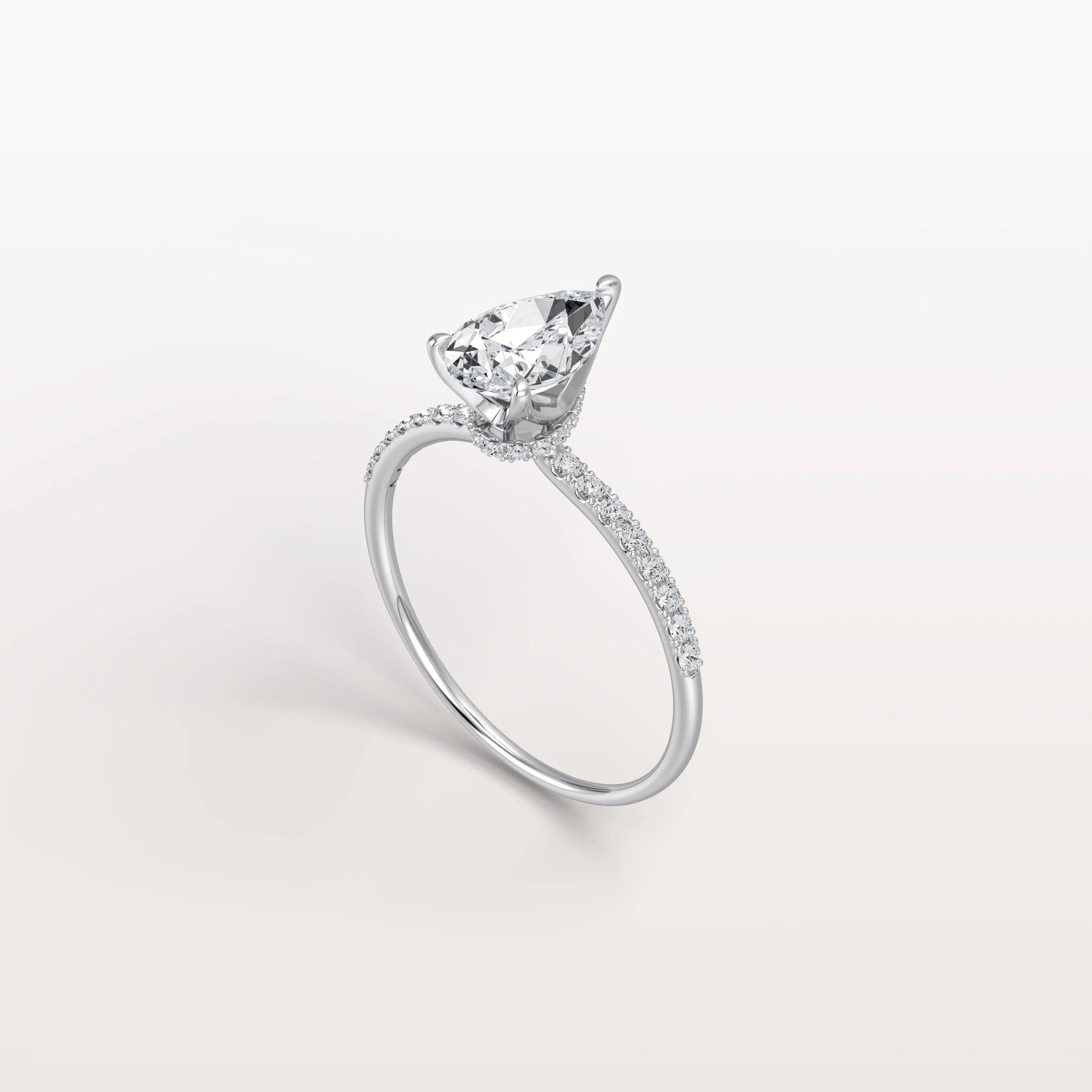 1CT Pear Lab Diamond Engagement Ring–Pave Band in 14K Gold - Rings