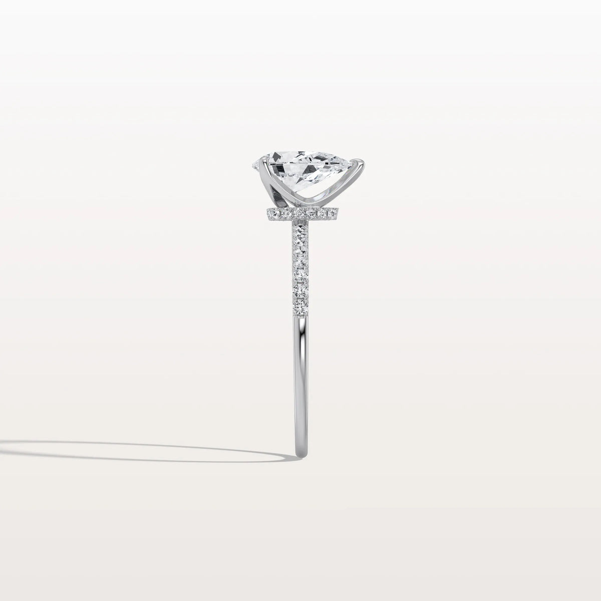 1CT Pear Lab Diamond Engagement Ring–Pave Band in 14K Gold - Rings