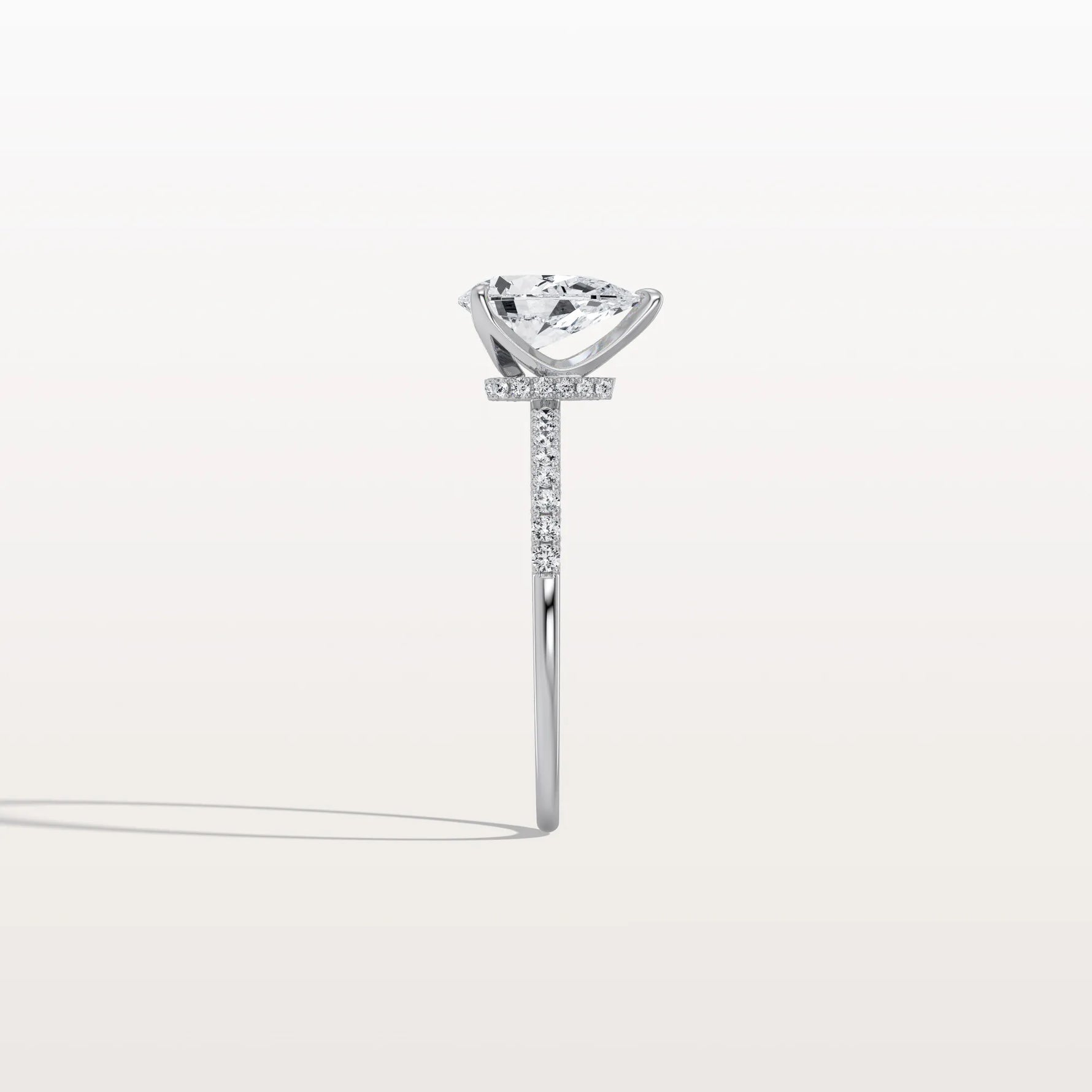 1CT Pear Lab Diamond Engagement Ring–Pave Band in 14K Gold - Rings