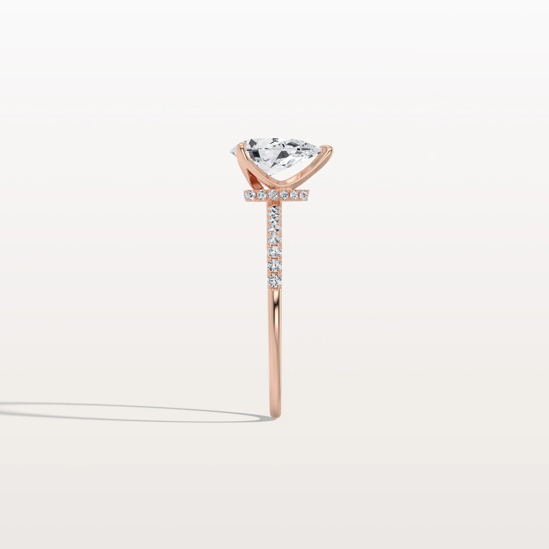 1CT Pear Lab Diamond Engagement Ring–Pave Band in 14K Gold - Rings