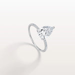 2CT Pear Lab Diamond Engagement Ring–Pave Band in 14K Gold - Rings