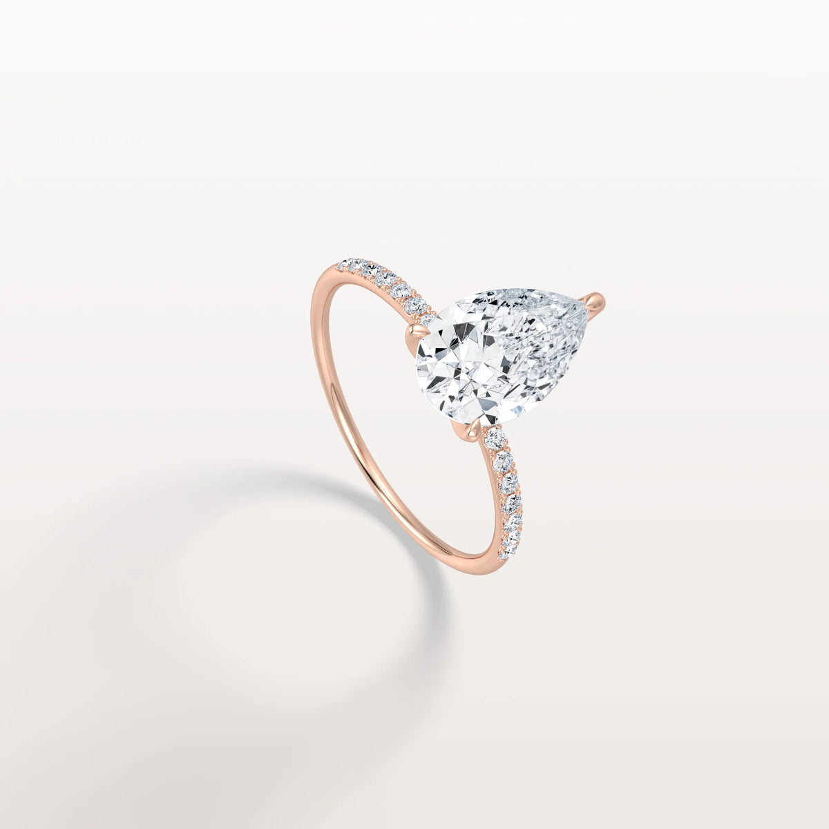 2CT Pear Lab Diamond Engagement Ring–Pave Band in 14K Gold - Rings