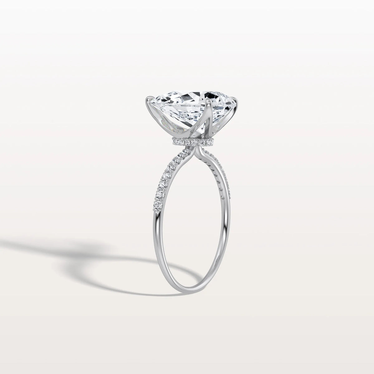 3CT Pear Lab Diamond Engagement Ring–Pave Band in 14K Gold - Rings