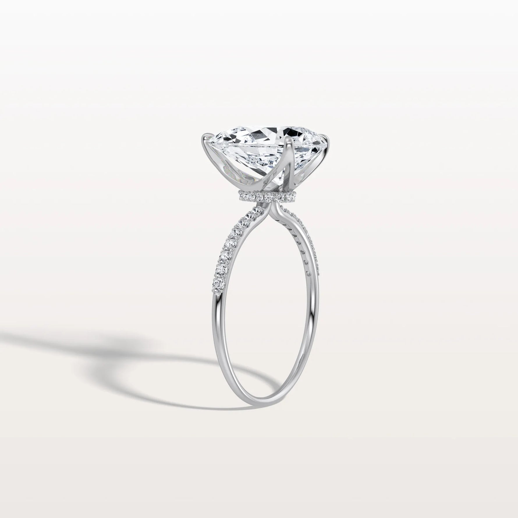 3CT Pear Lab Diamond Engagement Ring–Pave Band in 14K Gold - Rings