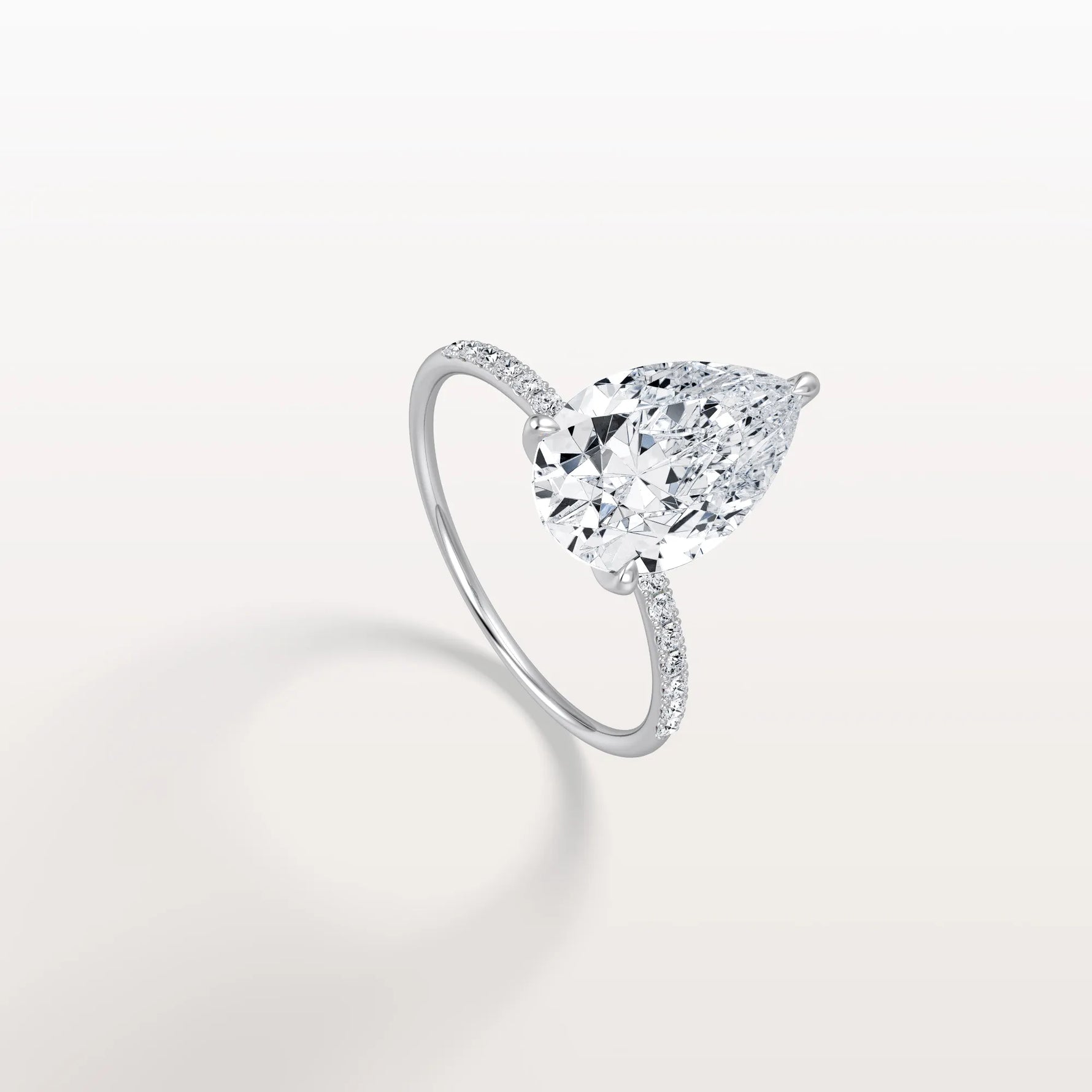 3CT Pear Lab Diamond Engagement Ring–Pave Band in 14K Gold - Rings