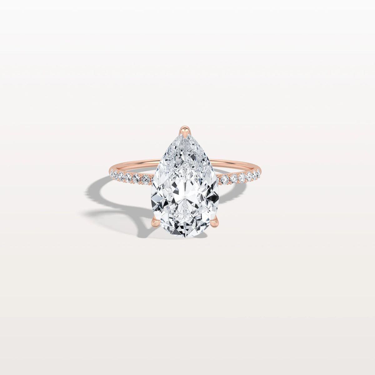 3CT Pear Lab Diamond Engagement Ring–Pave Band in 14K Gold - Rings