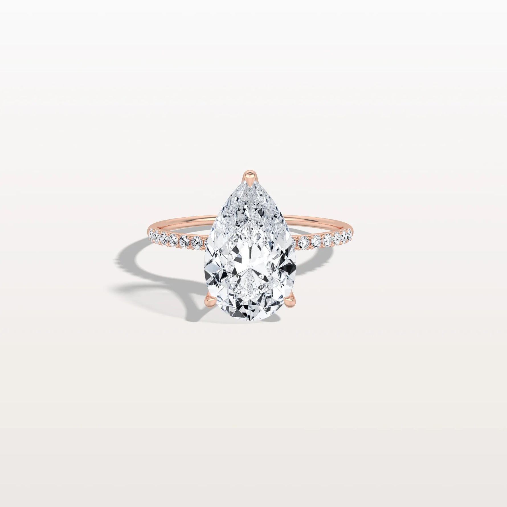 3CT Pear Lab Diamond Engagement Ring–Pave Band in 14K Gold - Rings