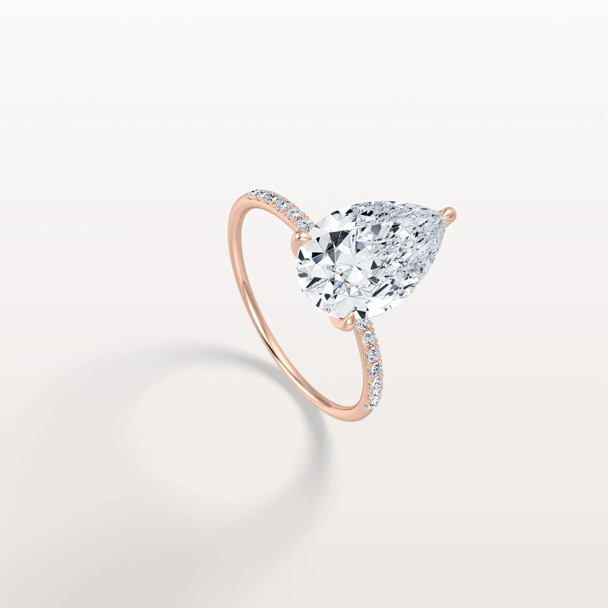 3CT Pear Lab Diamond Engagement Ring–Pave Band in 14K Gold - Rings