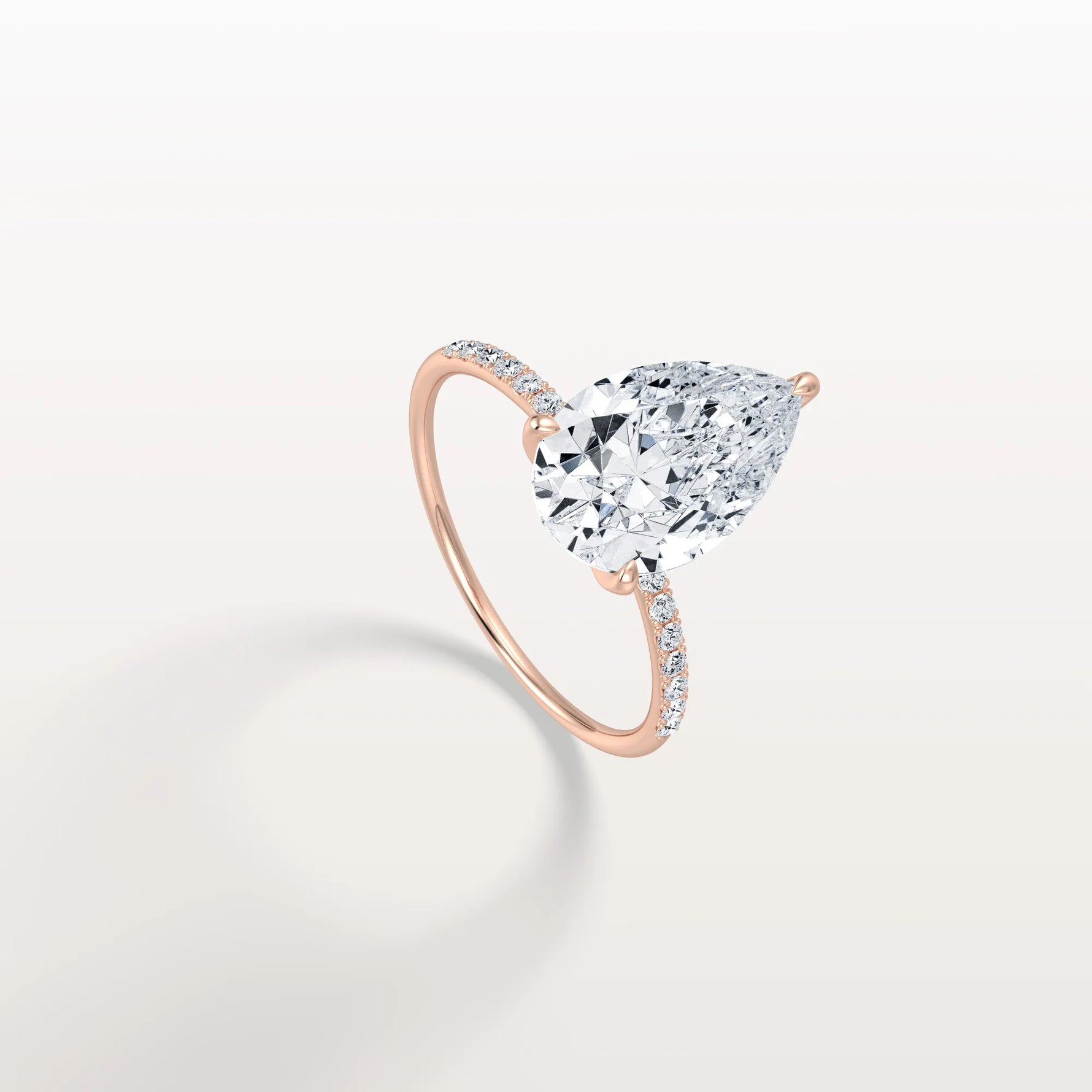 3CT Pear Lab Diamond Engagement Ring–Pave Band in 14K Gold - Rings