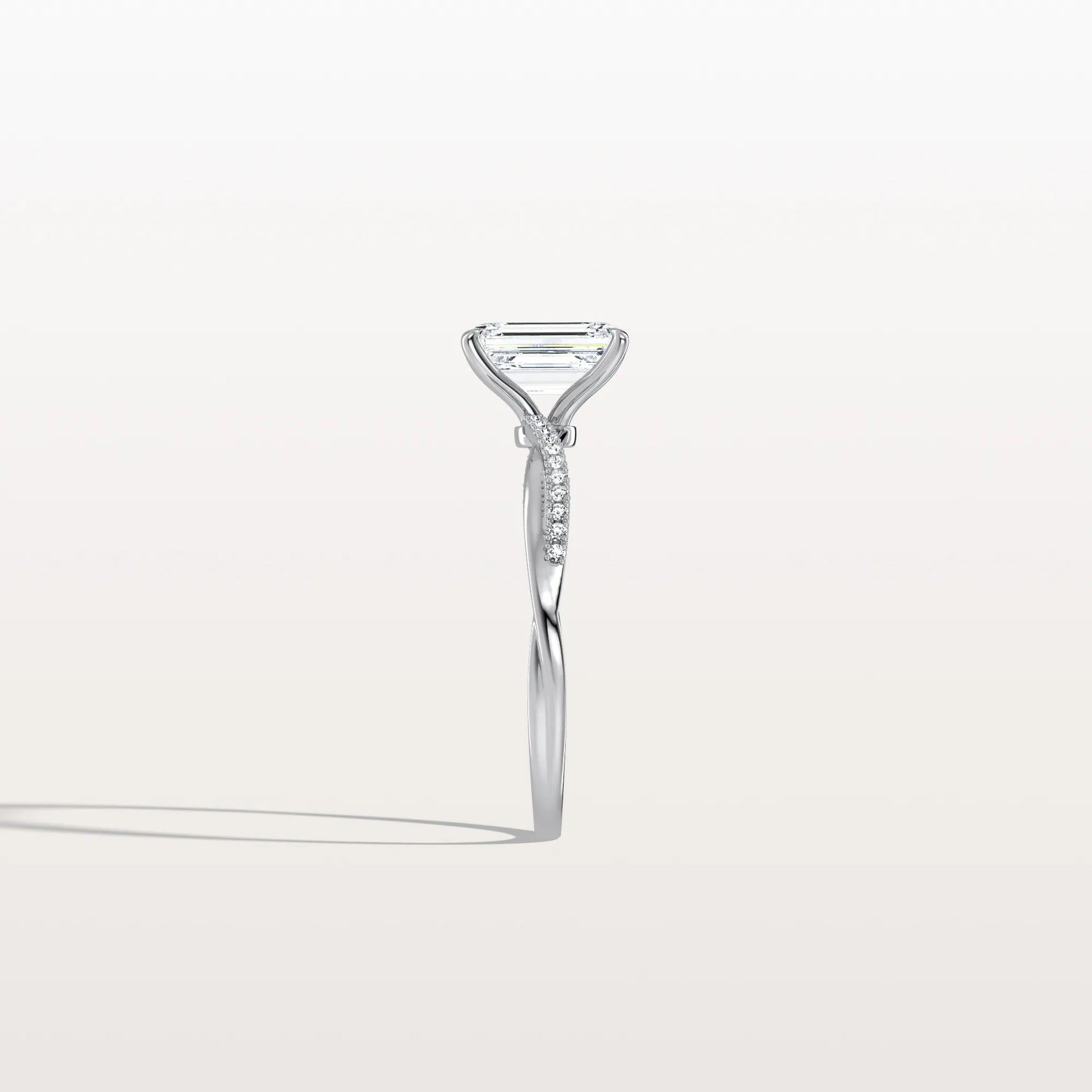 1CT Emeral Cut Lab Diamond Twisted Engagement Ring In Solid Gold/Platinum - Rings