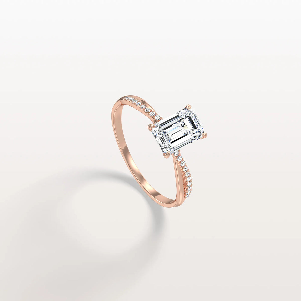 1CT Emeral Cut Lab Diamond Twisted Engagement Ring In Solid Gold/Platinum - Rings