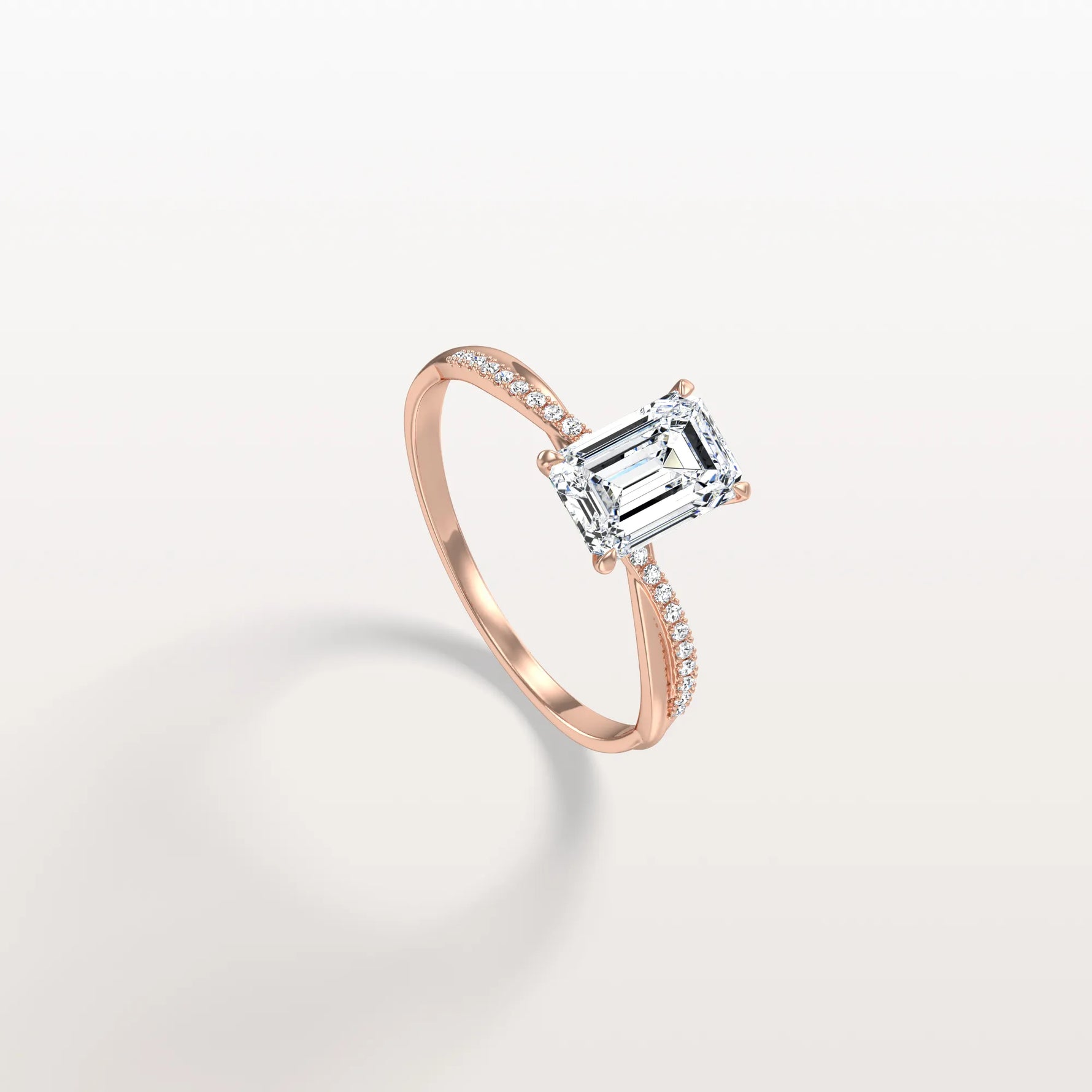 1CT Emeral Cut Lab Diamond Twisted Engagement Ring In Solid Gold/Platinum - Rings