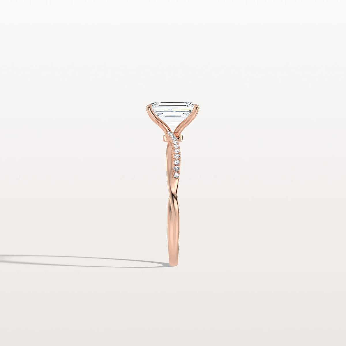 1CT Emeral Cut Lab Diamond Twisted Engagement Ring In Solid Gold/Platinum - Rings