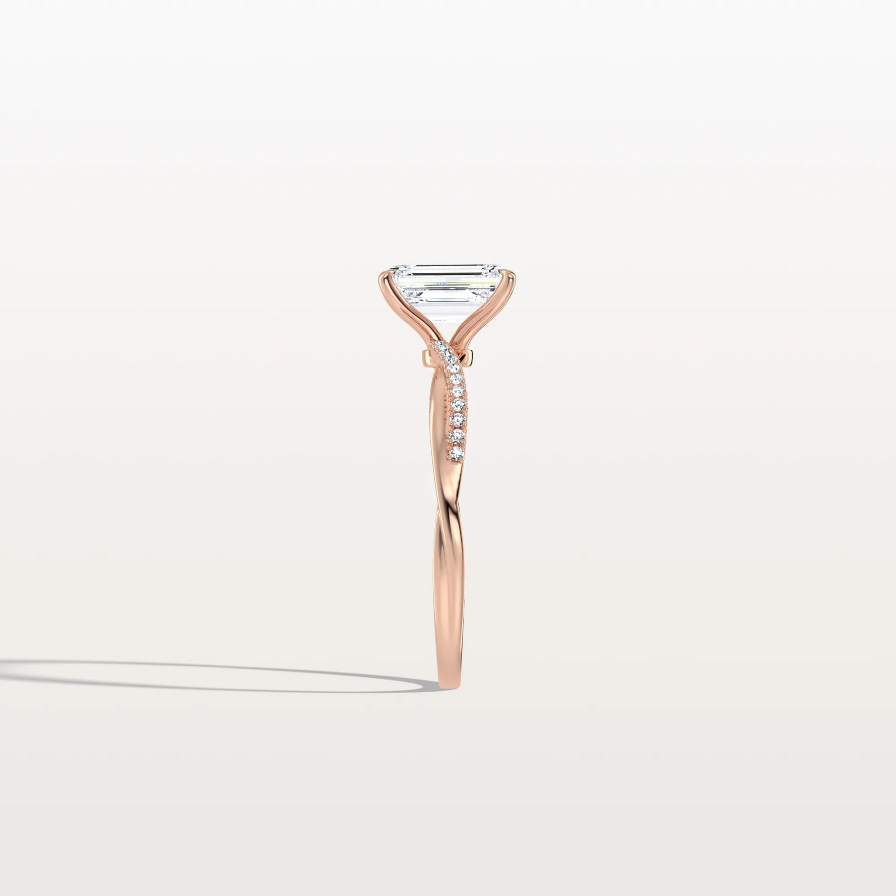 1CT Emeral Cut Lab Diamond Twisted Engagement Ring In Solid Gold/Platinum - Rings