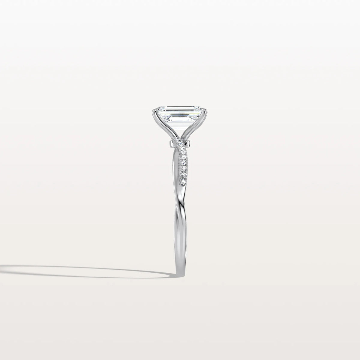 1CT Emeral Cut Lab Diamond Twisted Engagement Ring In Solid Gold/Platinum - Rings