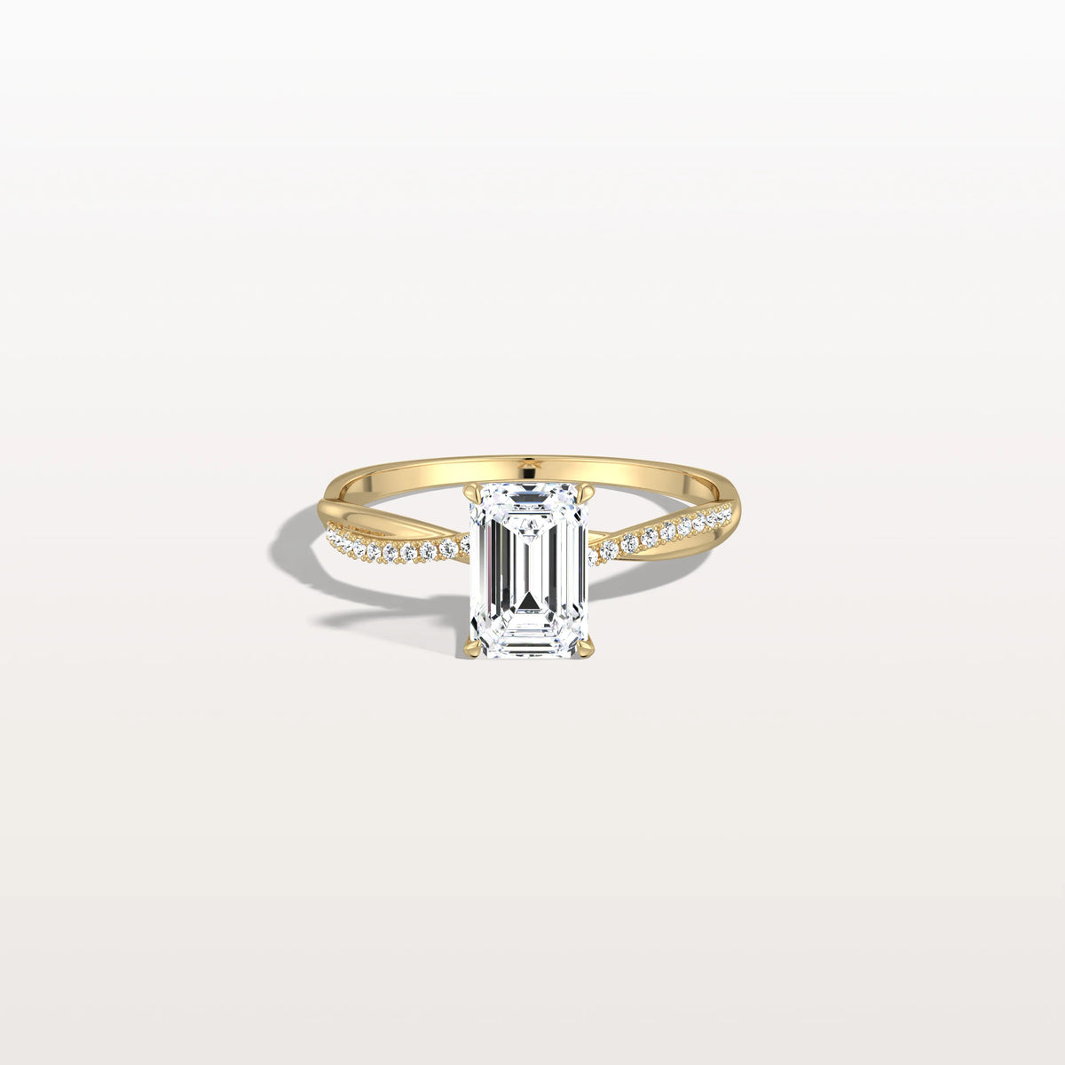 1CT Emeral Cut Lab Diamond Twisted Engagement Ring In Solid Gold/Platinum - Rings