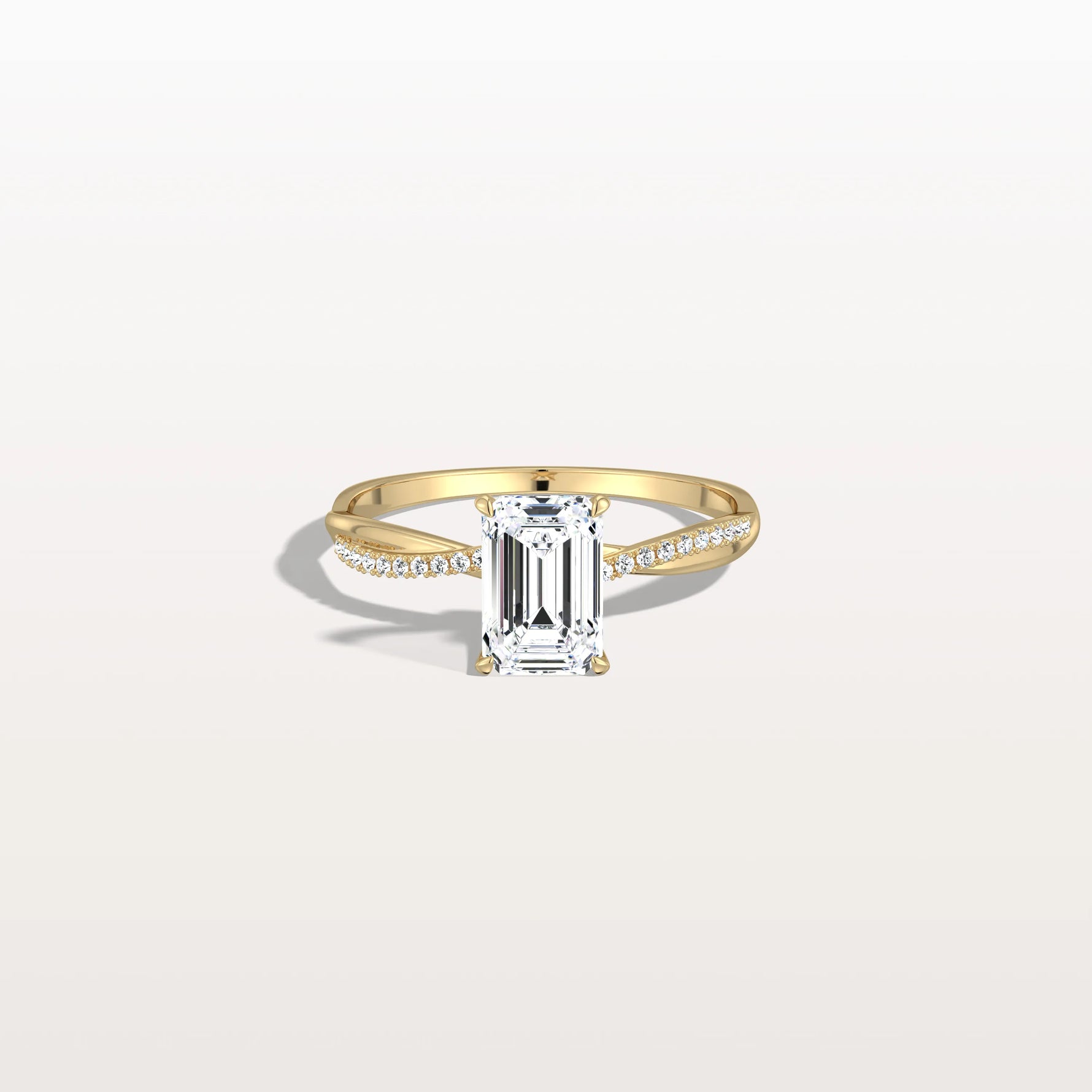 1CT Emeral Cut Lab Diamond Twisted Engagement Ring In Solid Gold/Platinum - Rings