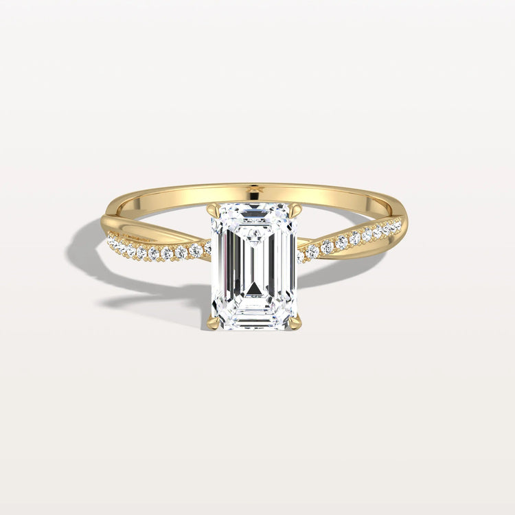 1CT Emeral Cut Lab Diamond Twisted Engagement Ring In Solid Gold/Platinum - Rings