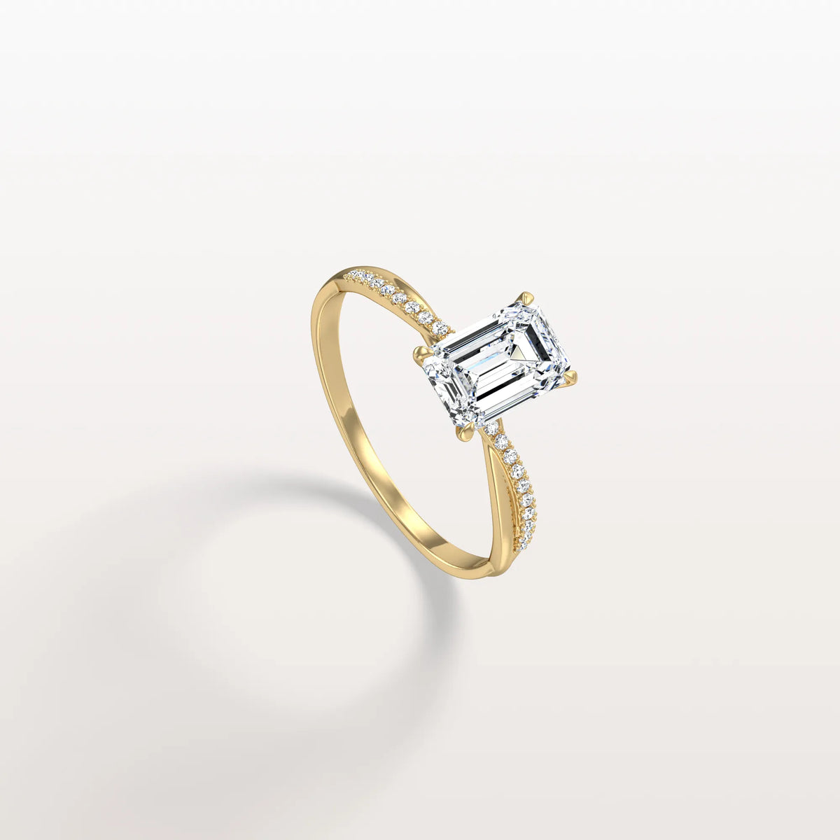 1CT Emeral Cut Lab Diamond Twisted Engagement Ring In Solid Gold/Platinum - Rings