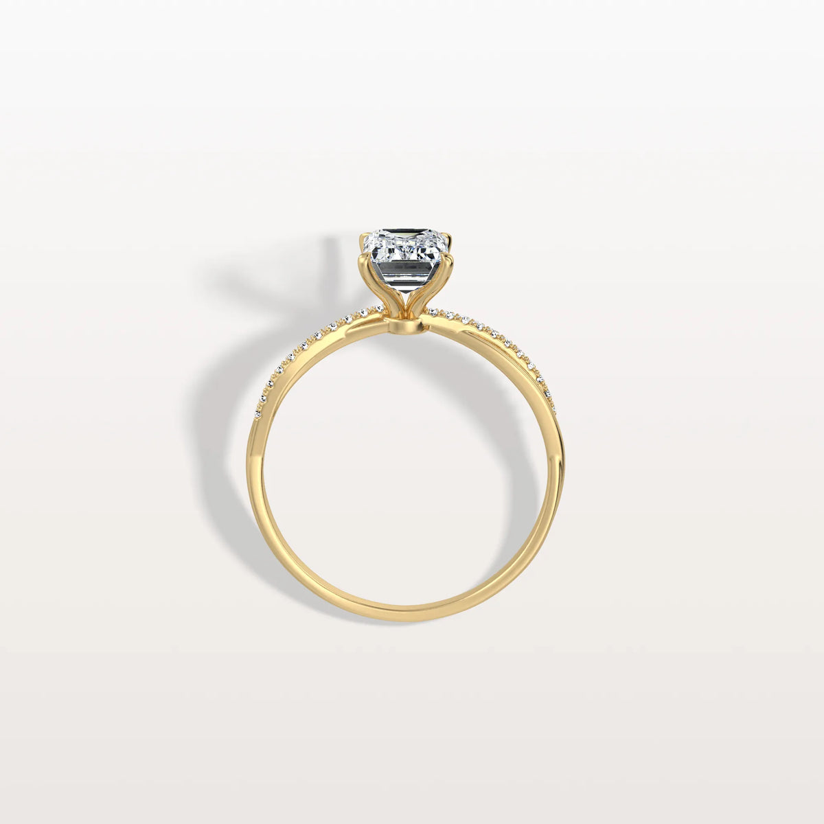 1CT Emeral Cut Lab Diamond Twisted Engagement Ring In Solid Gold/Platinum - Rings