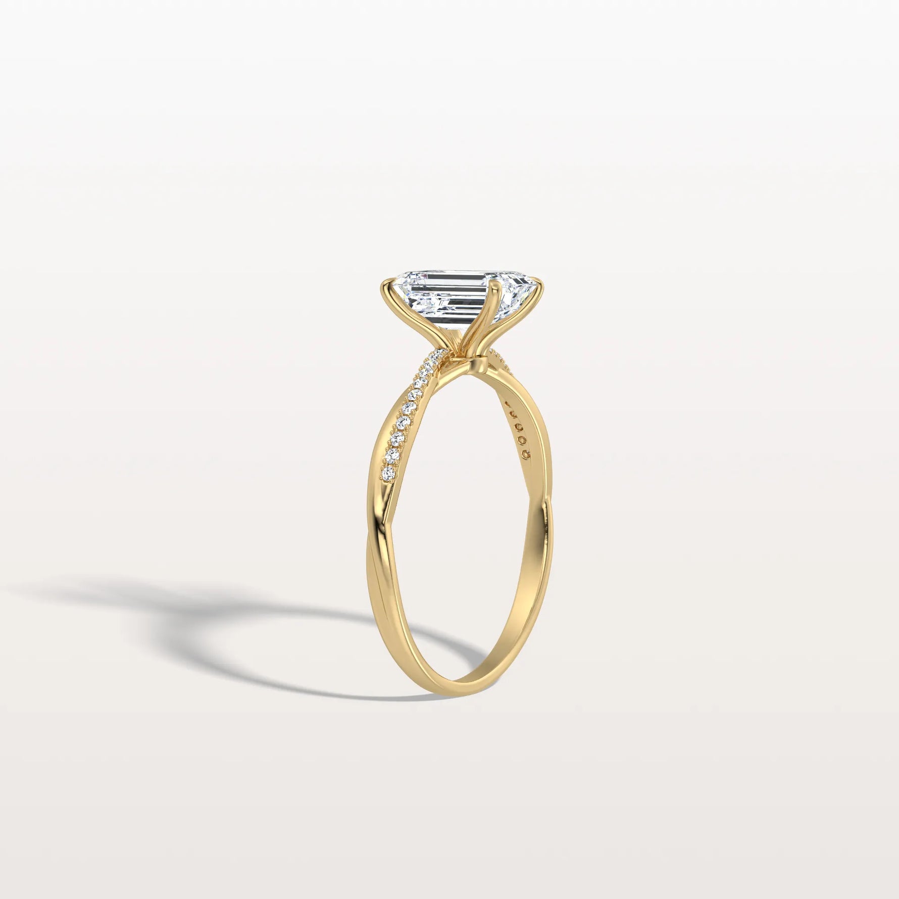 1CT Emeral Cut Lab Diamond Twisted Engagement Ring In Solid Gold/Platinum - Rings