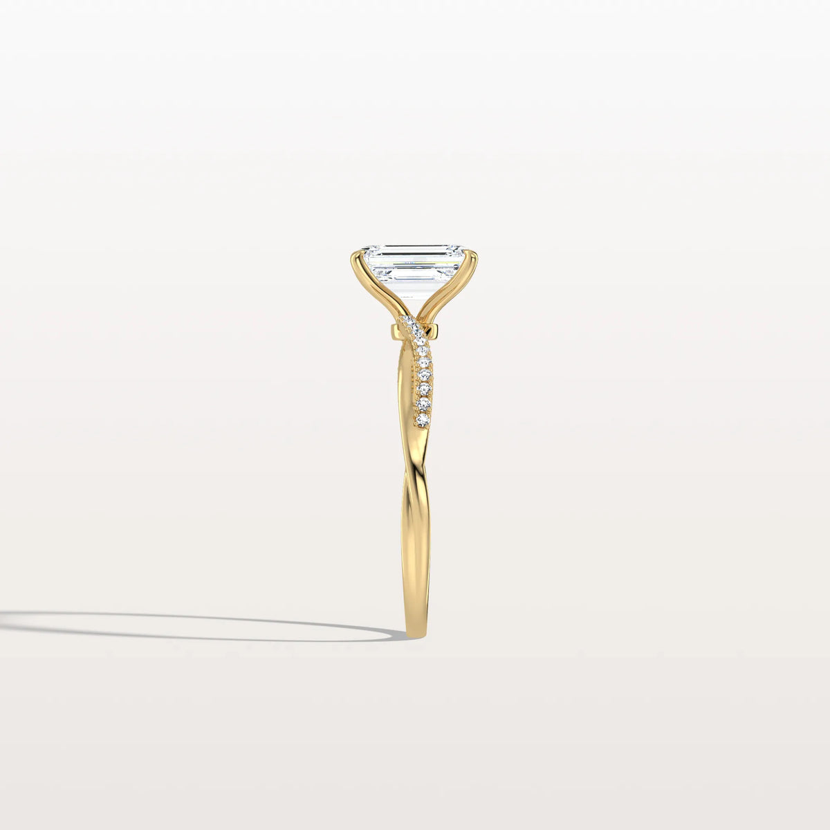1CT Emeral Cut Lab Diamond Twisted Engagement Ring In Solid Gold/Platinum - Rings