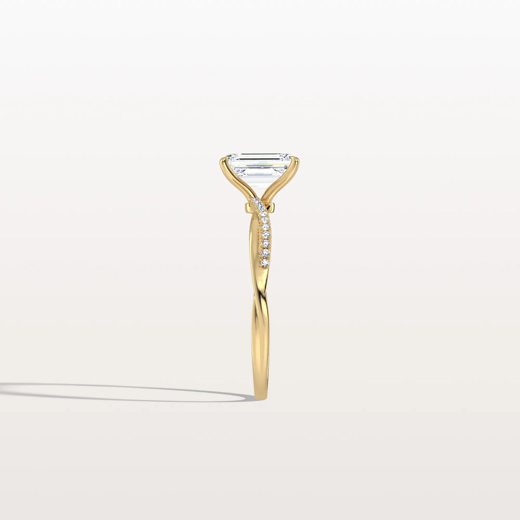 1CT Emeral Cut Lab Diamond Twisted Engagement Ring In Solid Gold/Platinum - Rings