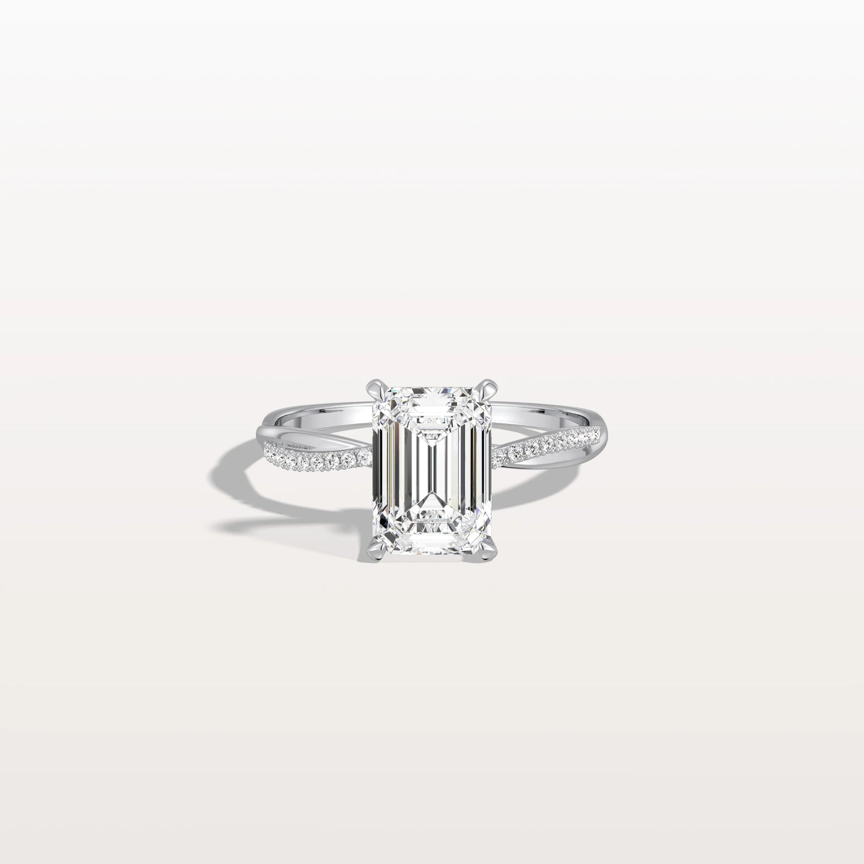 2CT Emeral Cut Lab Diamond Twisted Engagement Ring In Solid Gold/Platinum - Rings