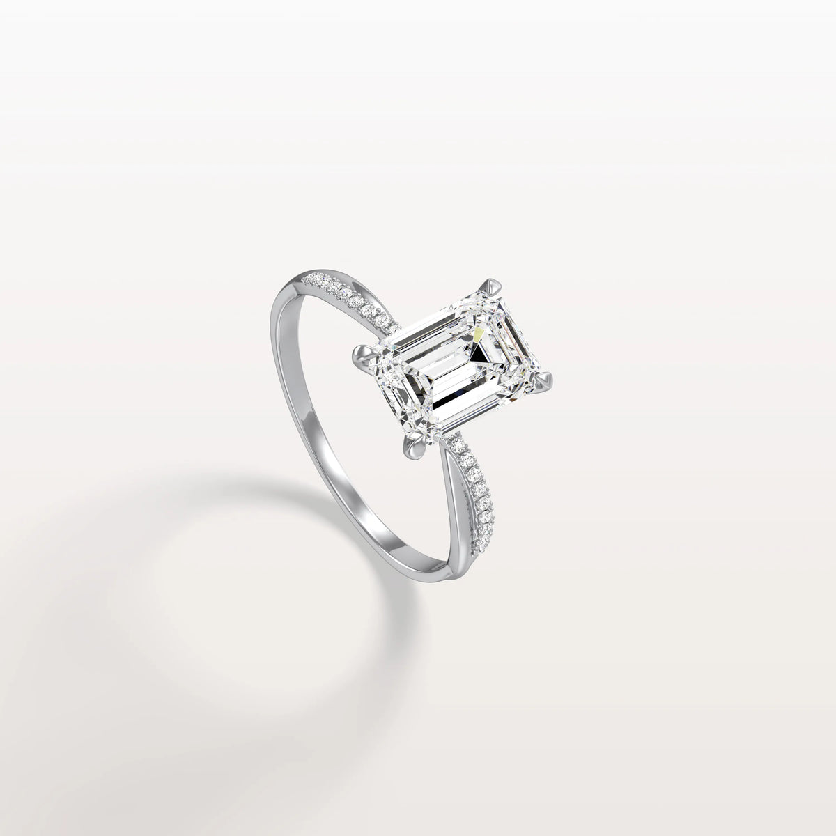 2CT Emeral Cut Lab Diamond Twisted Engagement Ring In Solid Gold/Platinum - Rings