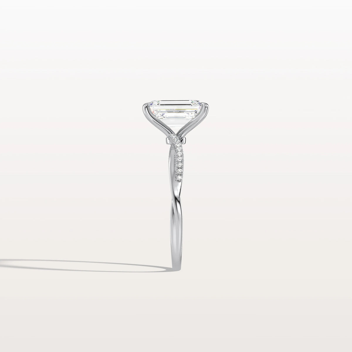 2CT Emeral Cut Lab Diamond Twisted Engagement Ring In Solid Gold/Platinum - Rings
