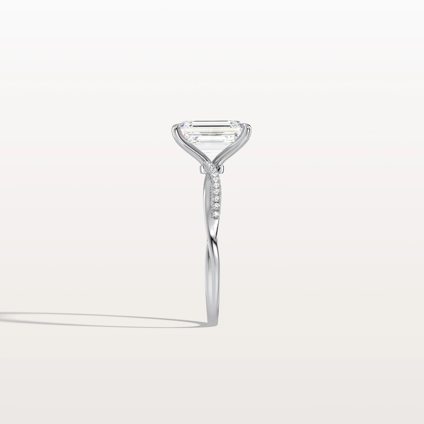 2CT Emeral Cut Lab Diamond Twisted Engagement Ring In Solid Gold/Platinum - Rings