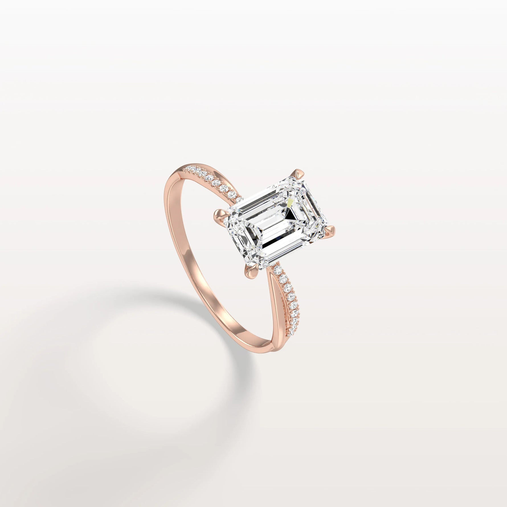 2CT Emeral Cut Lab Diamond Twisted Engagement Ring In Solid Gold/Platinum - Rings