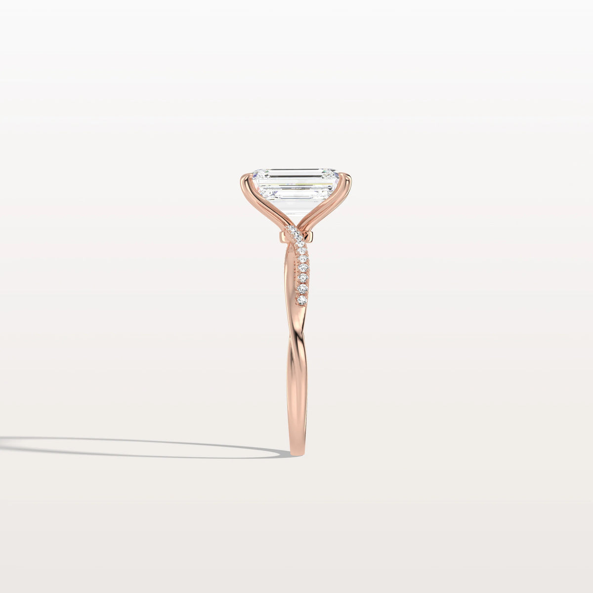 2CT Emeral Cut Lab Diamond Twisted Engagement Ring In Solid Gold/Platinum - Rings