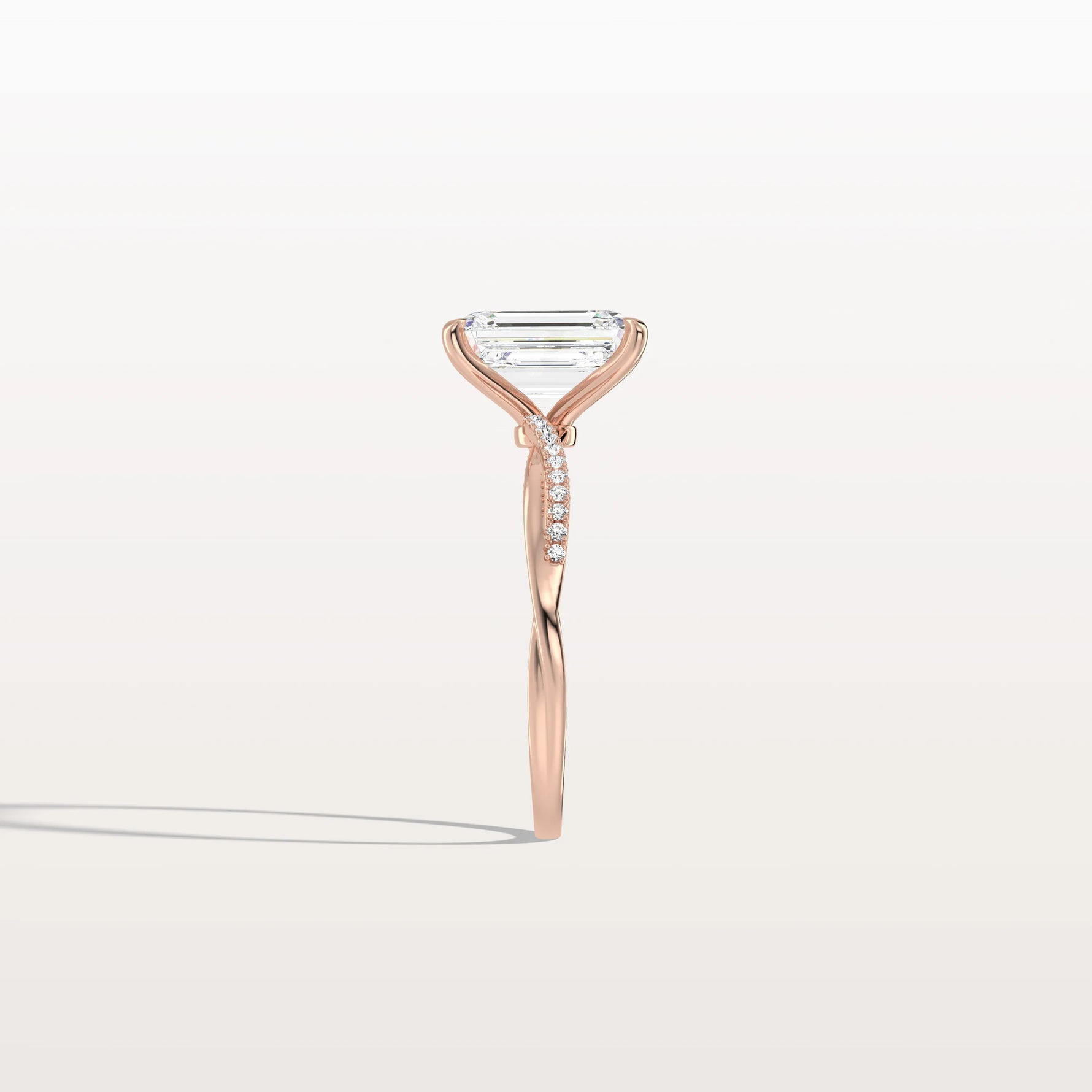 2CT Emeral Cut Lab Diamond Twisted Engagement Ring In Solid Gold/Platinum - Rings