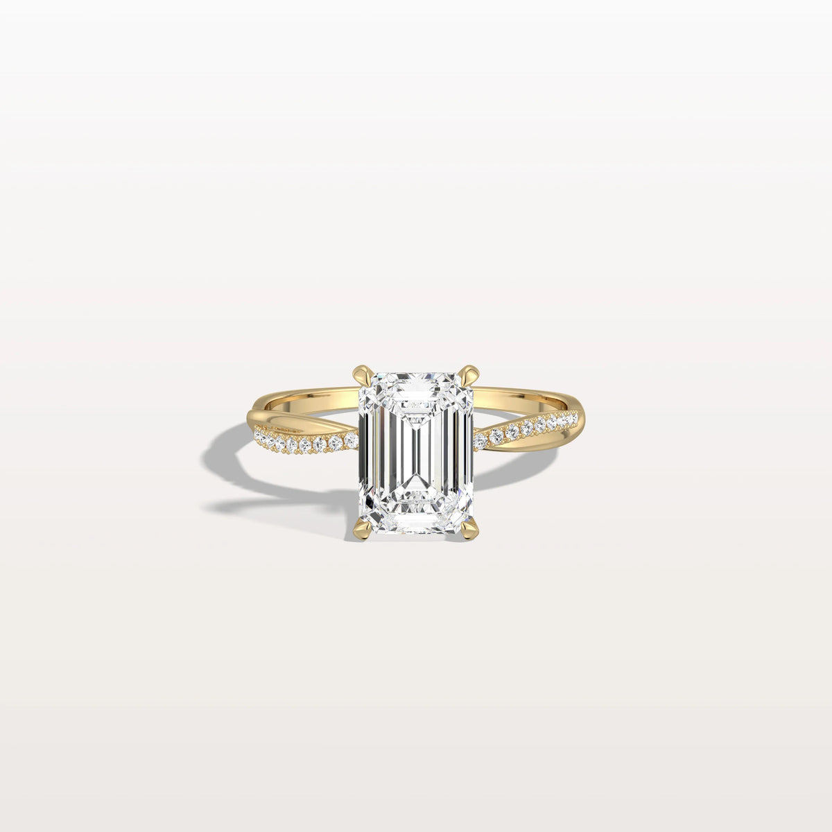 2CT Emeral Cut Lab Diamond Twisted Engagement Ring In Solid Gold/Platinum - Rings