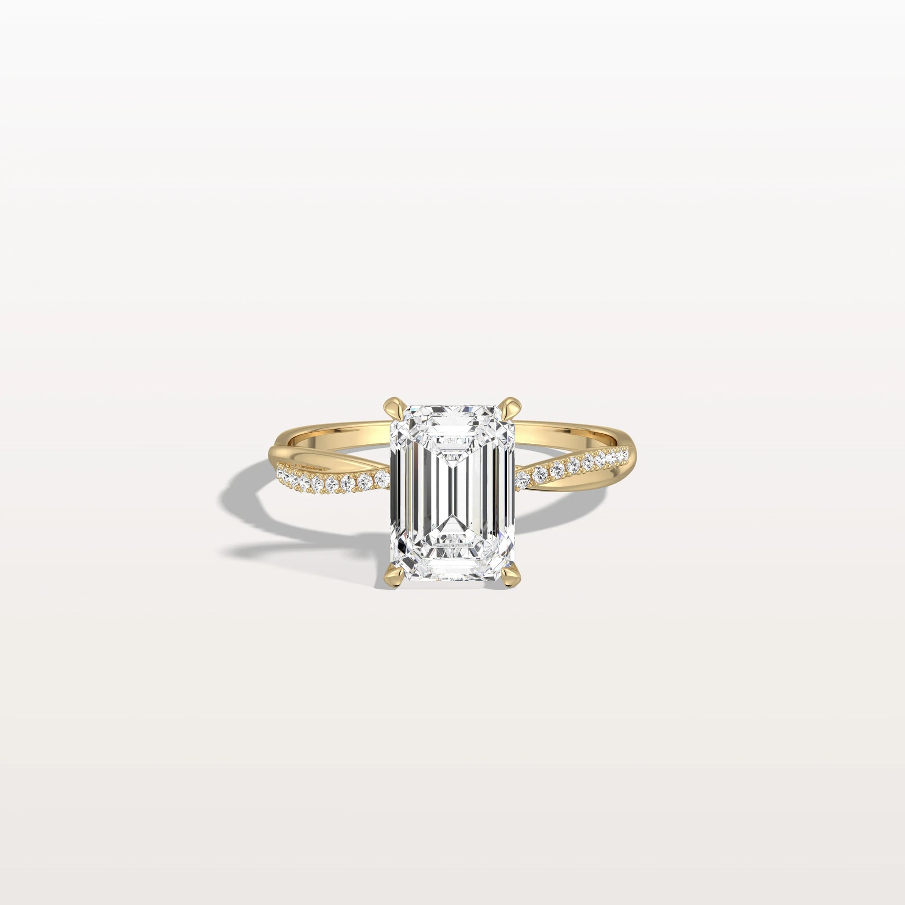 2CT Emeral Cut Lab Diamond Twisted Engagement Ring In Solid Gold/Platinum - Rings