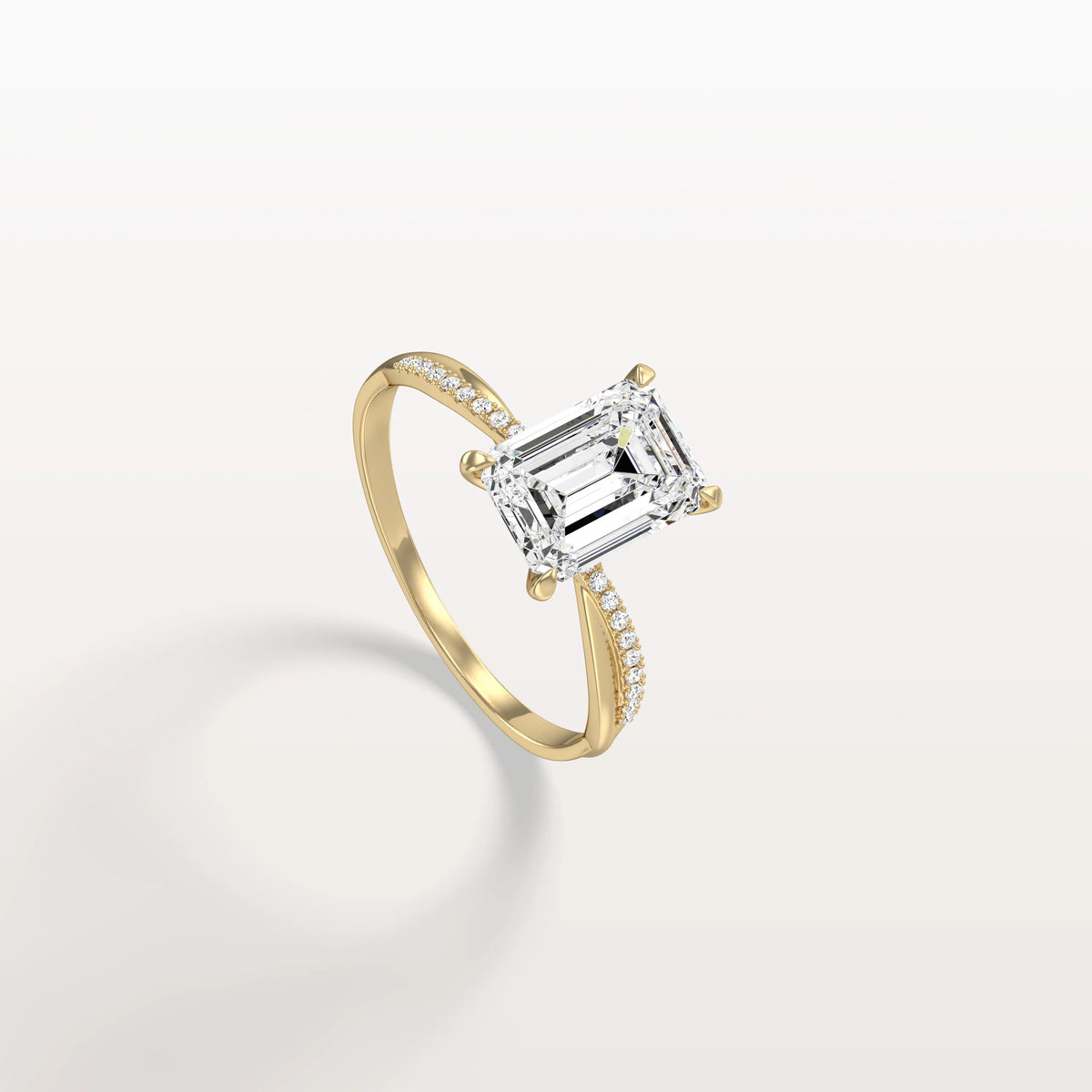 2CT Emeral Cut Lab Diamond Twisted Engagement Ring In Solid Gold/Platinum - Rings