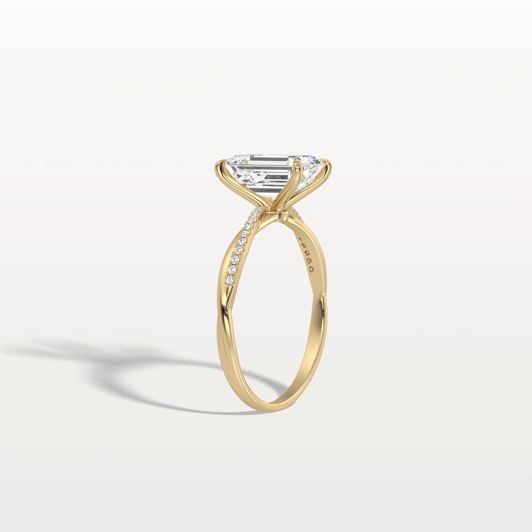 2CT Emeral Cut Lab Diamond Twisted Engagement Ring In Solid Gold/Platinum - Rings