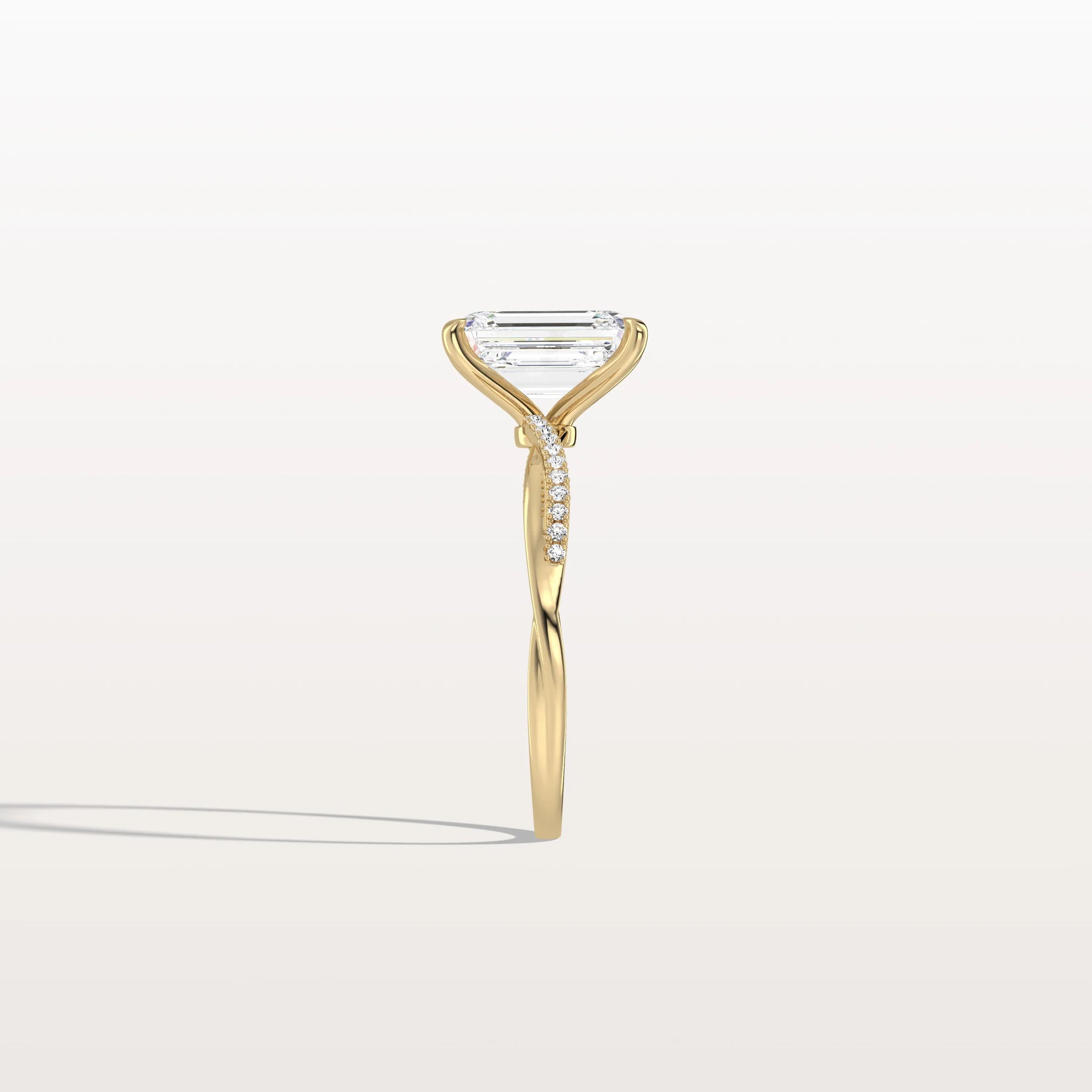 2CT Emeral Cut Lab Diamond Twisted Engagement Ring In Solid Gold/Platinum - Rings