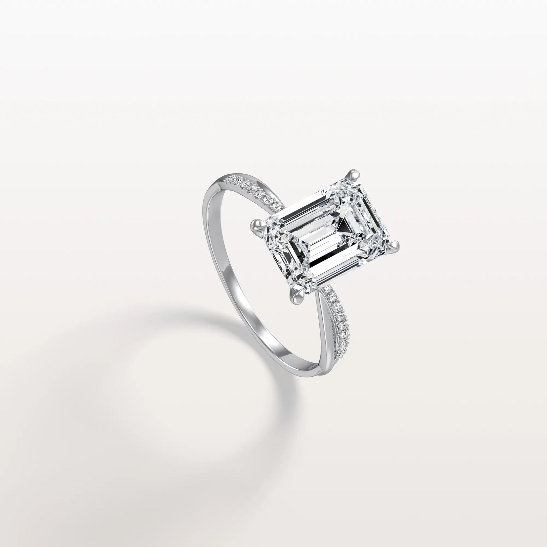 3CT Emeral Cut Lab Diamond Twisted Engagement Ring In Solid Gold/Platinum - Rings