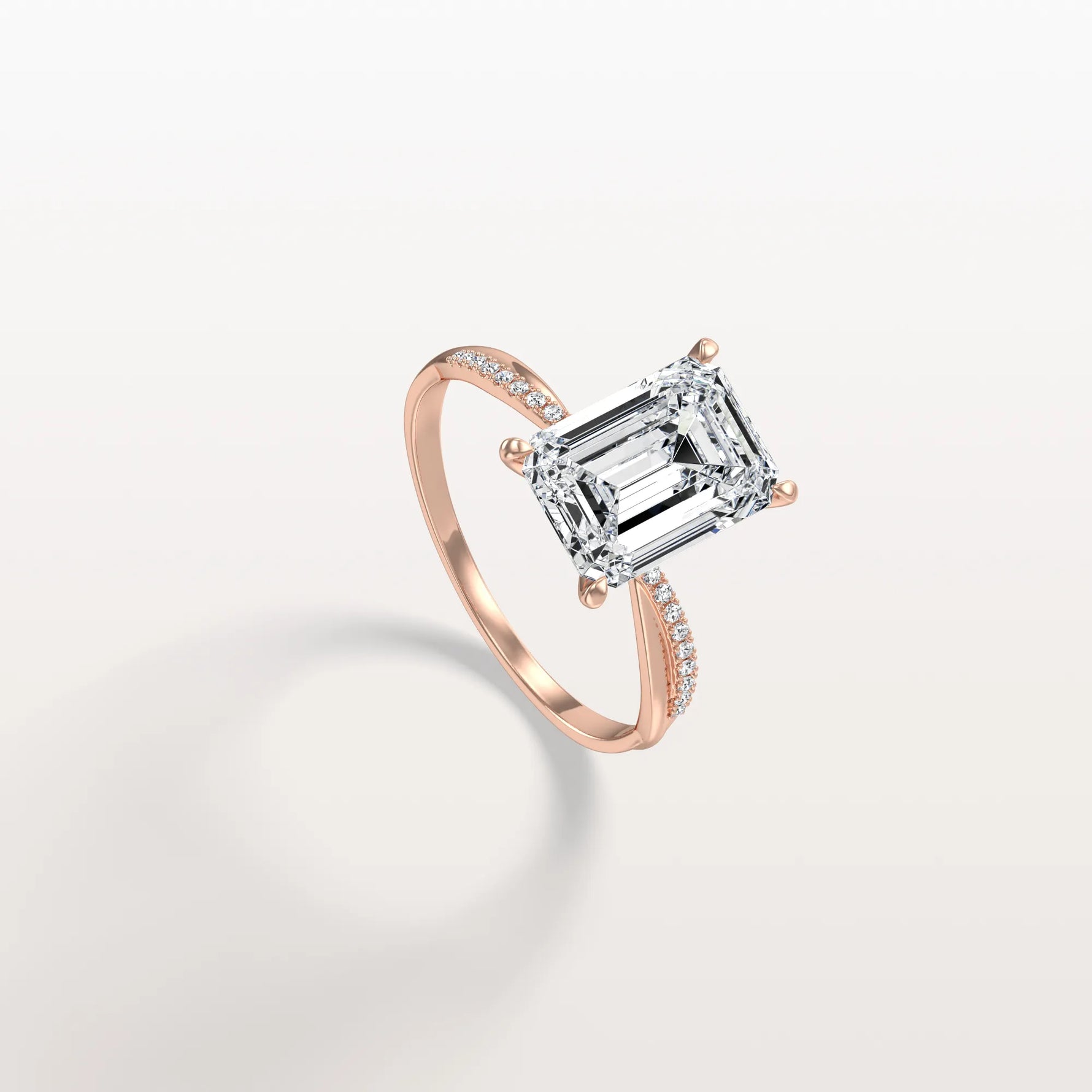 3CT Emeral Cut Lab Diamond Twisted Engagement Ring In Solid Gold/Platinum - Rings