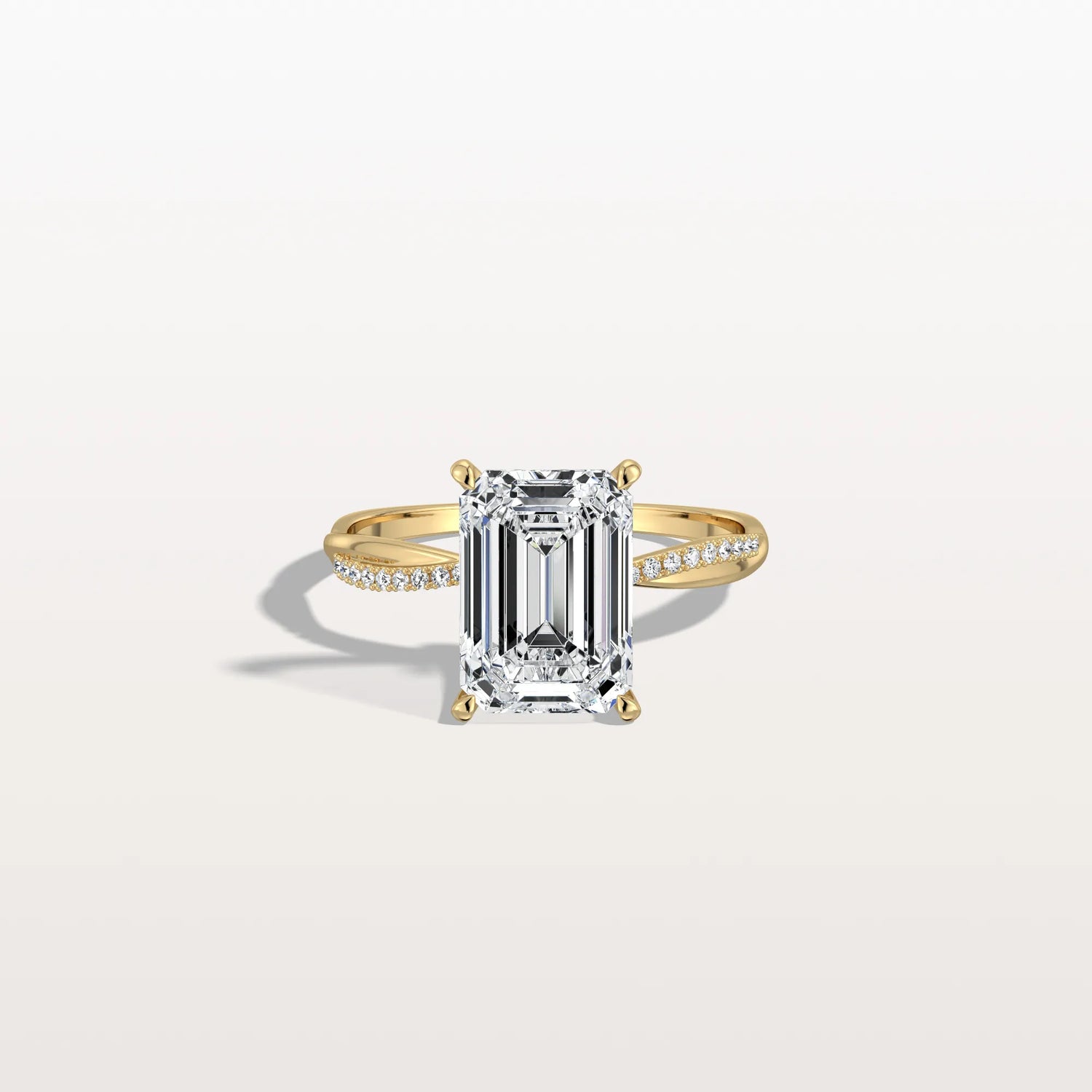 3CT Emeral Cut Lab Diamond Twisted Engagement Ring In Solid Gold/Platinum