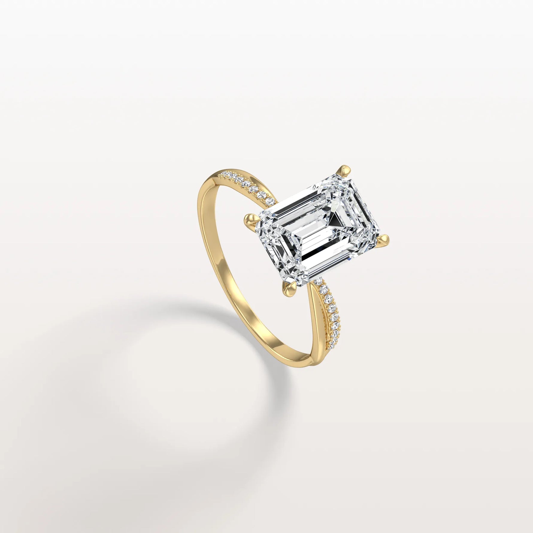 3CT Emeral Cut Lab Diamond Twisted Engagement Ring In Solid Gold/Platinum - Rings