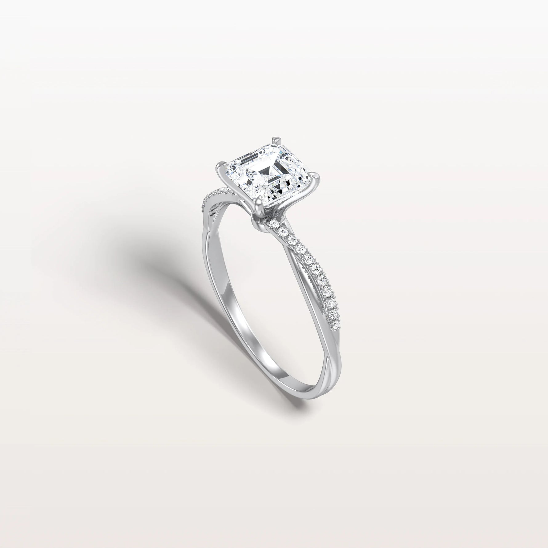 1CT Asscher Cut Lab Diamond Twisted Engagement Ring In Solid Gold/Platinum - Rings
