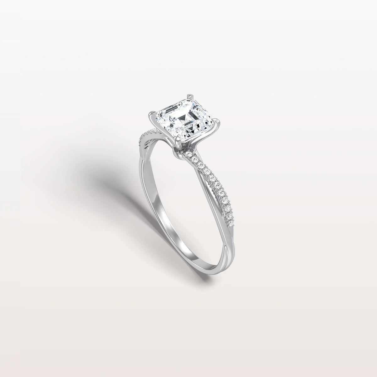 1CT Asscher Cut Lab Diamond Twisted Engagement Ring In Solid Gold/Platinum - Rings