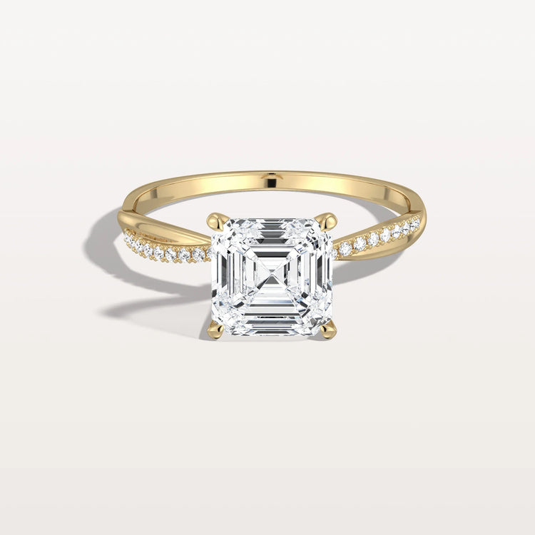 2CT Asscher Cut Lab Diamond Twisted Engagement Ring In Solid Gold/Platinum - Rings