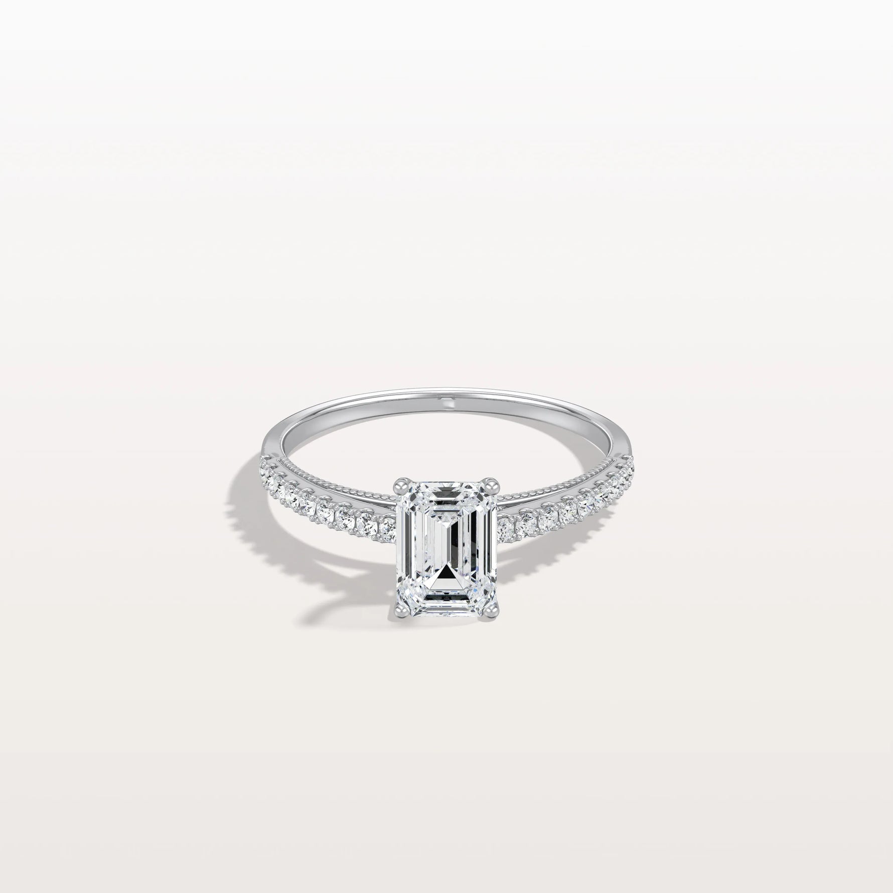 Emerald Cut Solitaire Pave 1CT Lab Grown Engagement Ring - Rings
