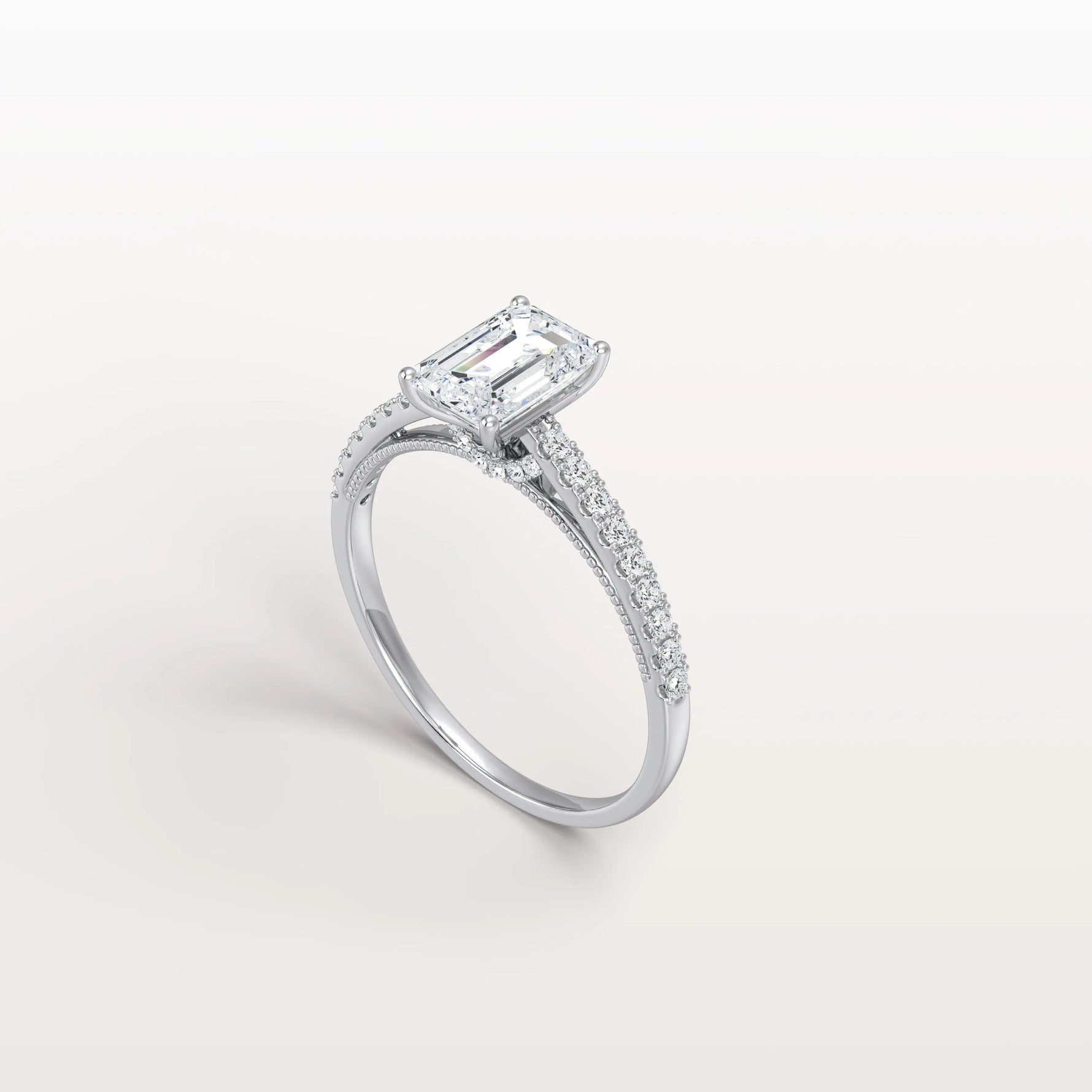 Emerald Cut Solitaire Pave 1CT Lab Grown Engagement Ring - Rings