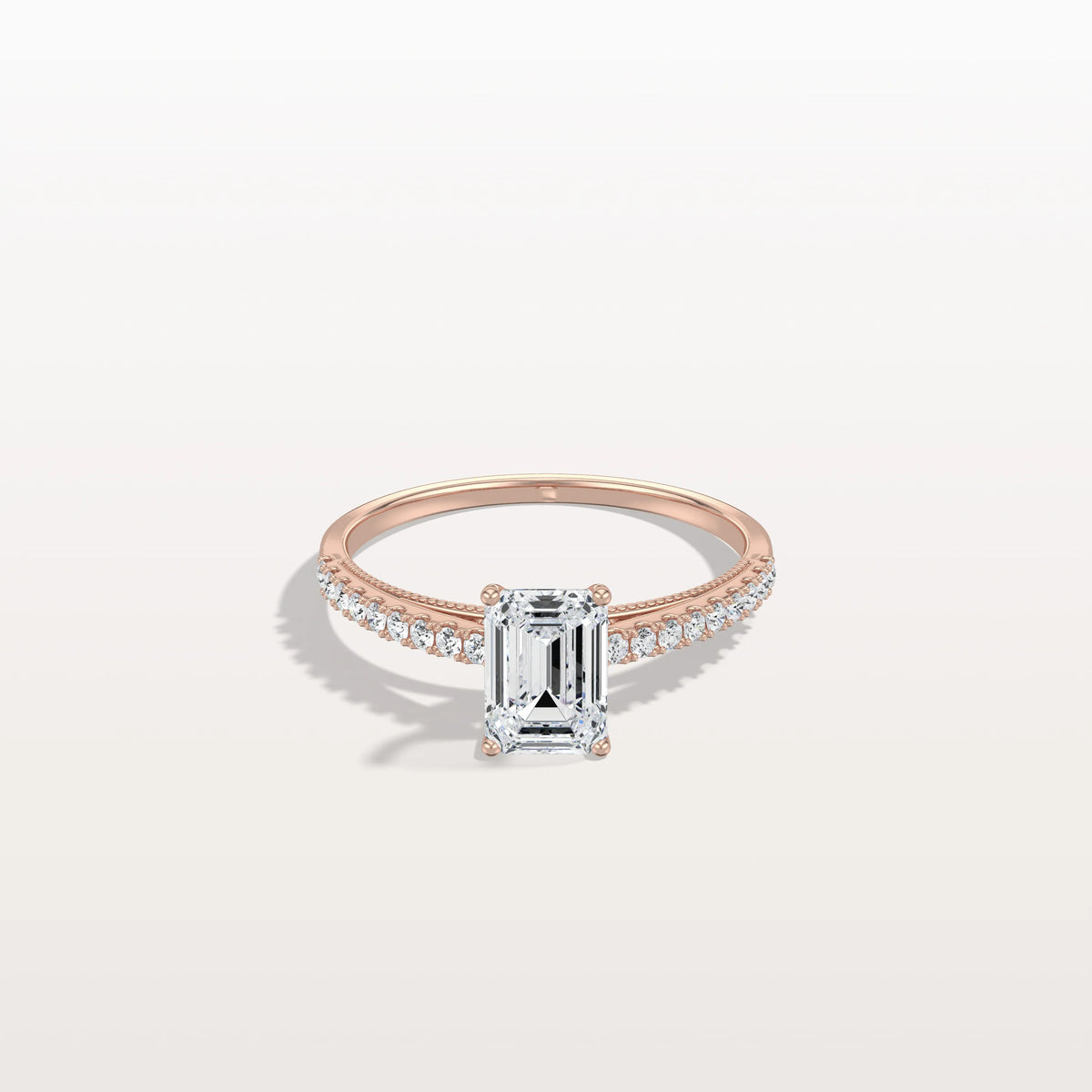 Emerald Cut Solitaire Pave 1CT Lab Grown Engagement Ring - Rings