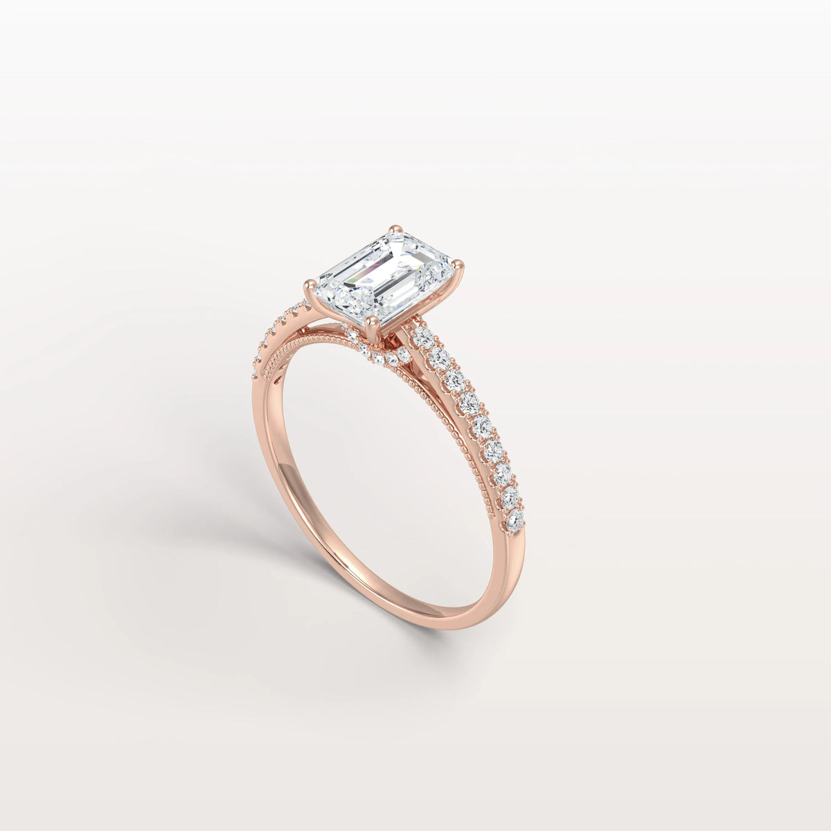 Emerald Cut Solitaire Pave 1CT Lab Grown Engagement Ring - Rings